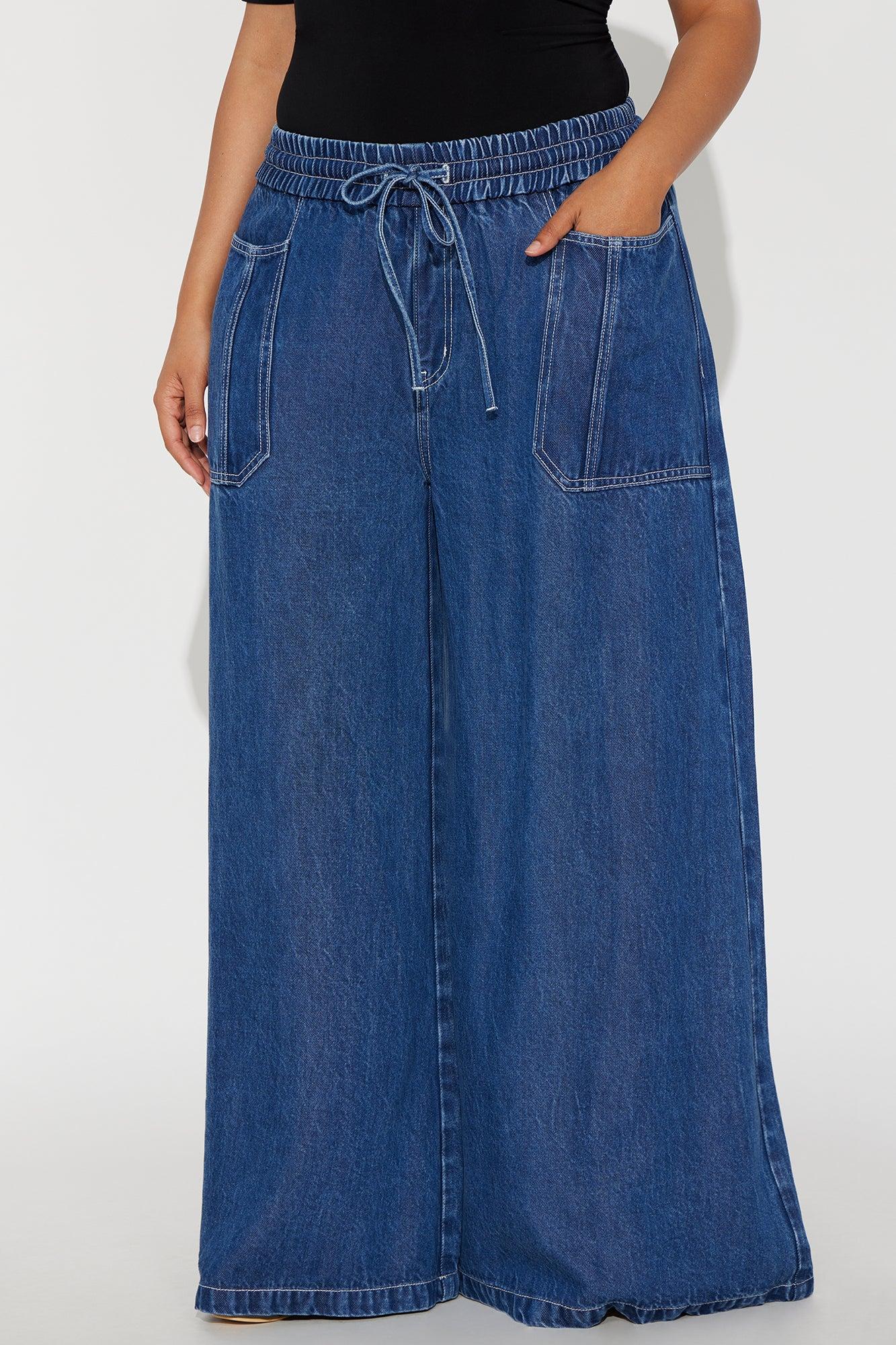 Madison Drapey Wide Leg Jeans - Dark Wash Female Product Image