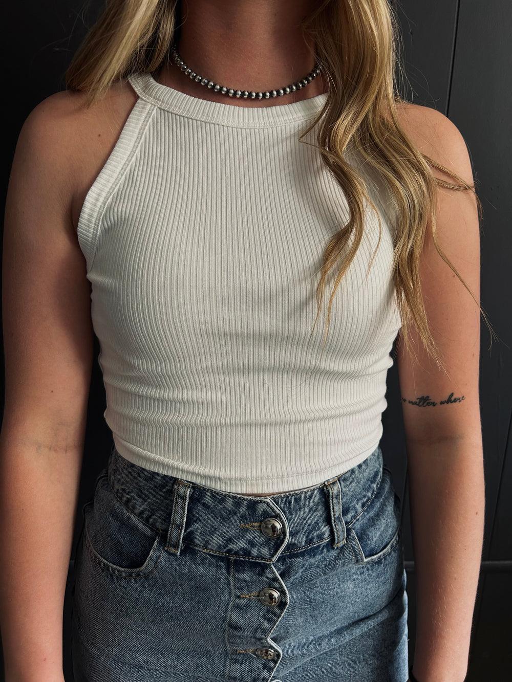 Cropped Sleeveless Knit Halter Top-5 Colors Product Image