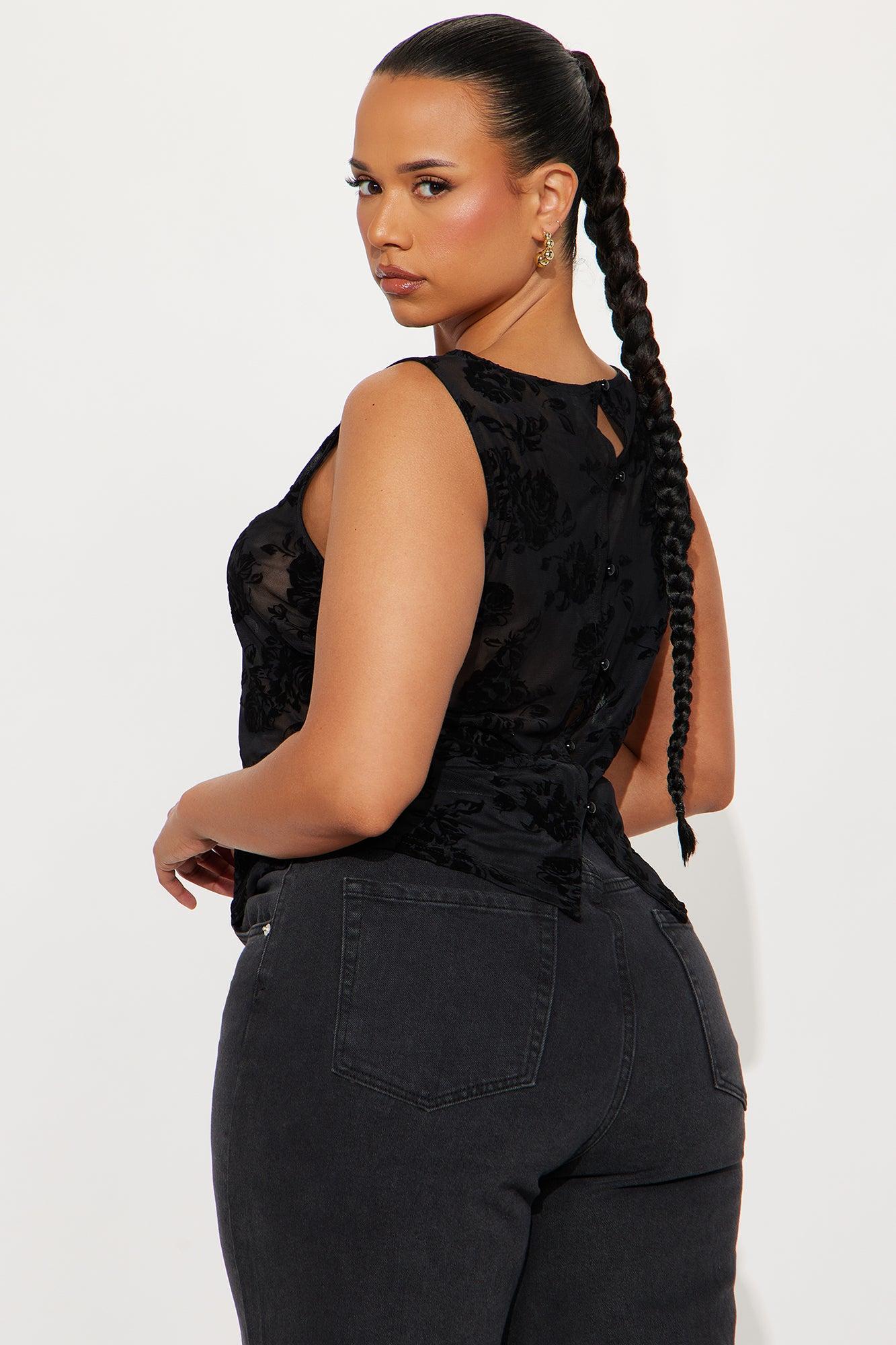 Lizette Boat Neck Mesh Top - Black Product Image