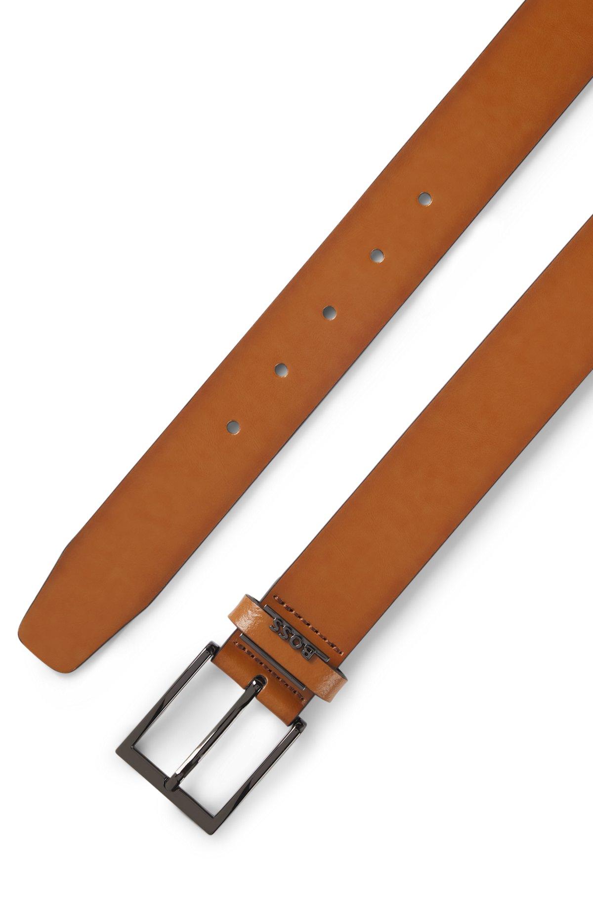 BOSS - Italian-leather belt with logo keeper - Brown Product Image