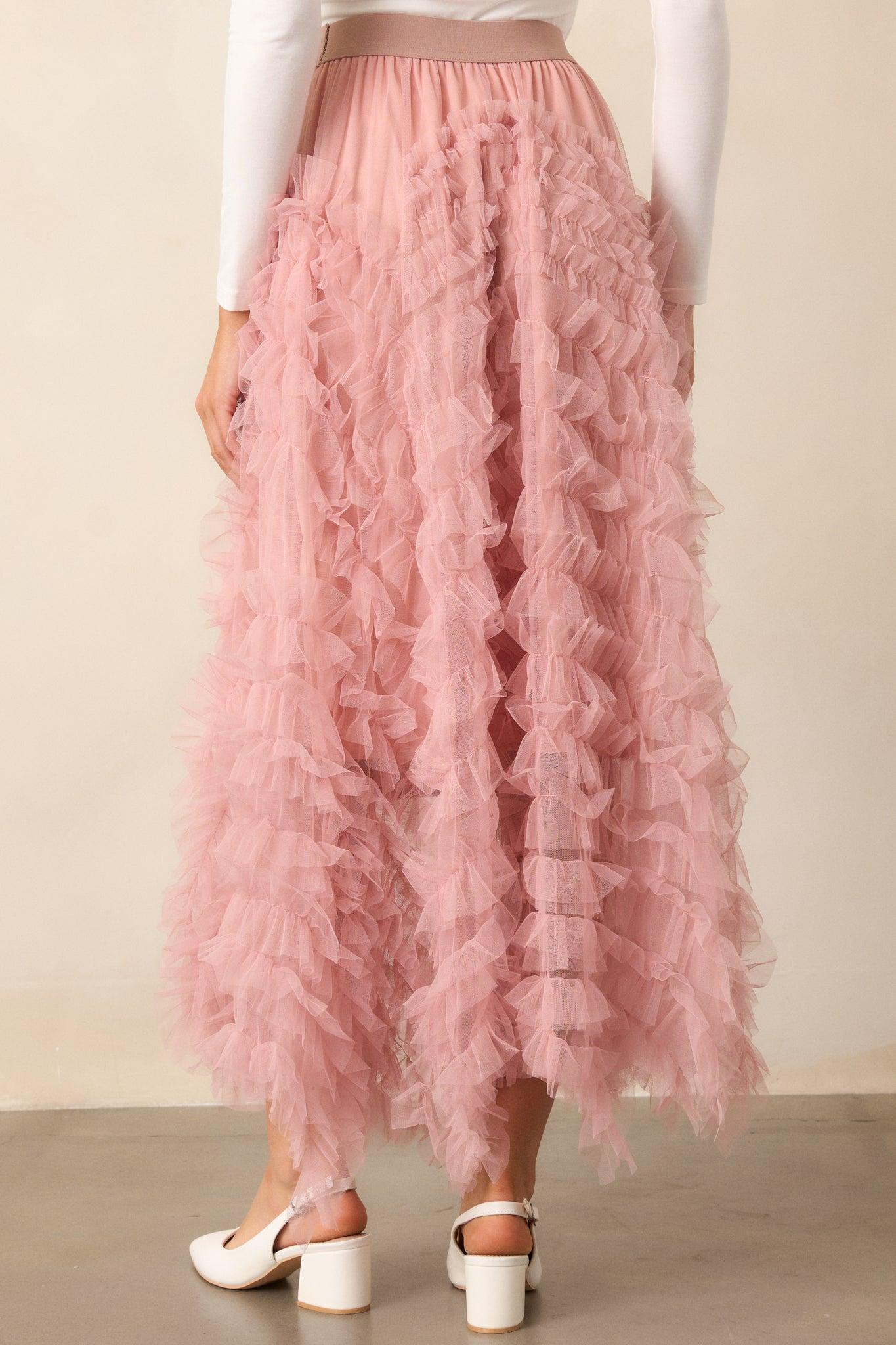 Shopping Spree Rose Tulle Midi Skirt Product Image