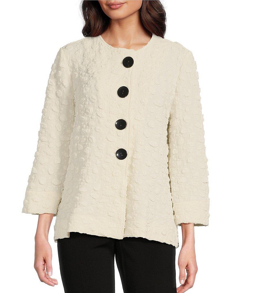 Ali Miles Textured Knit Crew Neckline 3/4 Sleeve Jacket Product Image