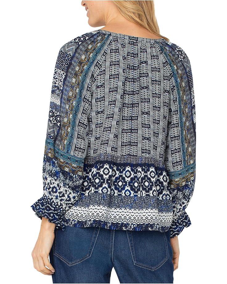 Petite 3/4 Sleeve Button Front Woven Blouse Product Image