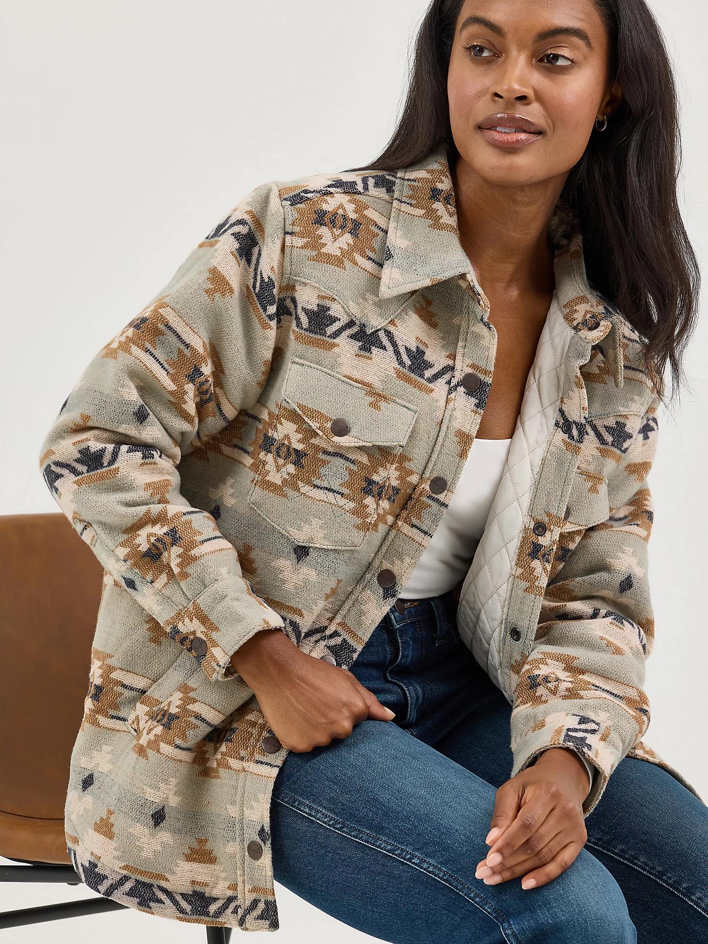 Women's Wrangler Quilt Lined Jacquard Shacket | Women's JACKETS & OUTERWEAR | Wrangler® Product Image