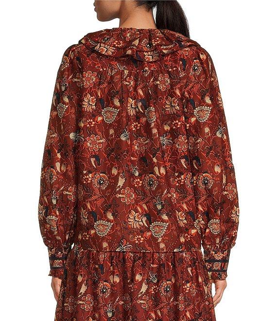 A Loves A Floral Print Woven Ruffled Platter Collar Long Balloon Sleeve Coordinating Button Front Blouse Product Image