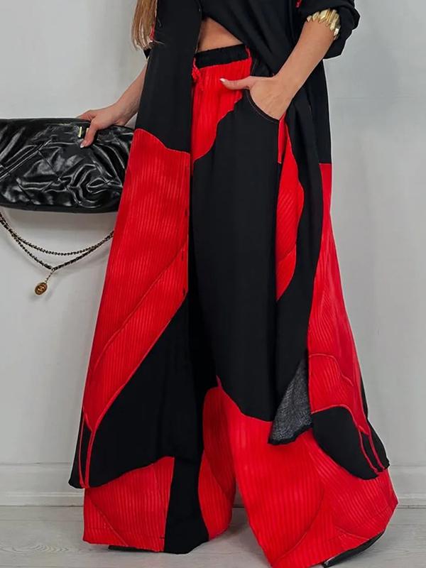 High Waisted Wide Leg Drawstring Elasticity Floral Printed Split-Joint Pants Trousers Product Image