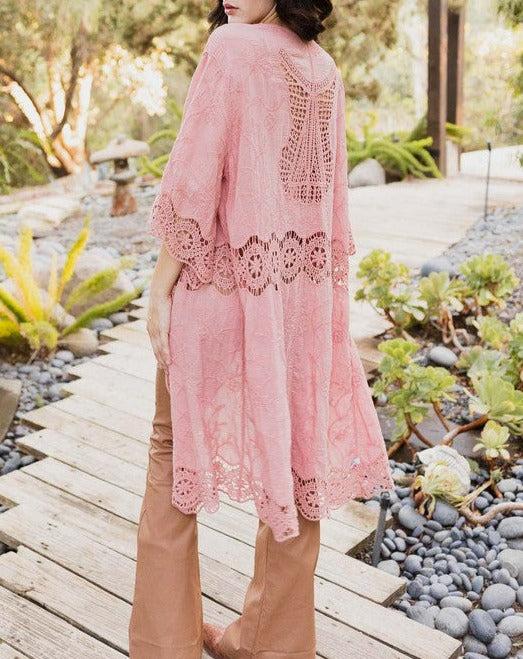 Crochet Open Patch Longline Kimono Product Image