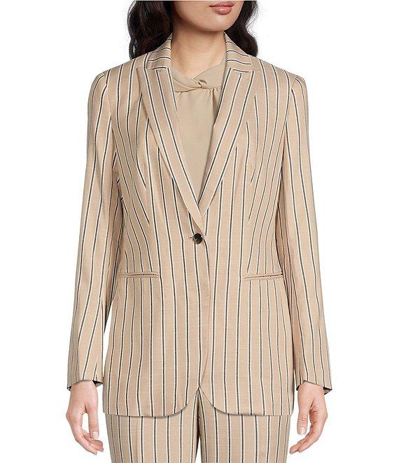 Anne Klein Striped Print One Button Peak Lapel Coordinating Statement Blazer Product Image