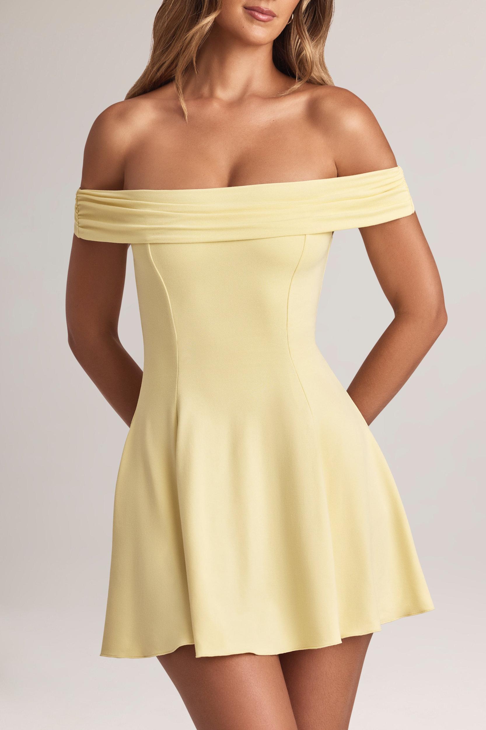 Modal Off-Shoulder A-Line Mini Dress in Lemon Sherbet Product Image