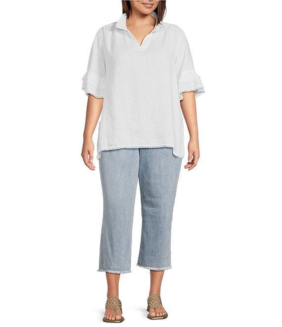 NYDJ Plus Size Coco Stretch Denim Wide Leg Frayed Hem Cropped Jeans Product Image