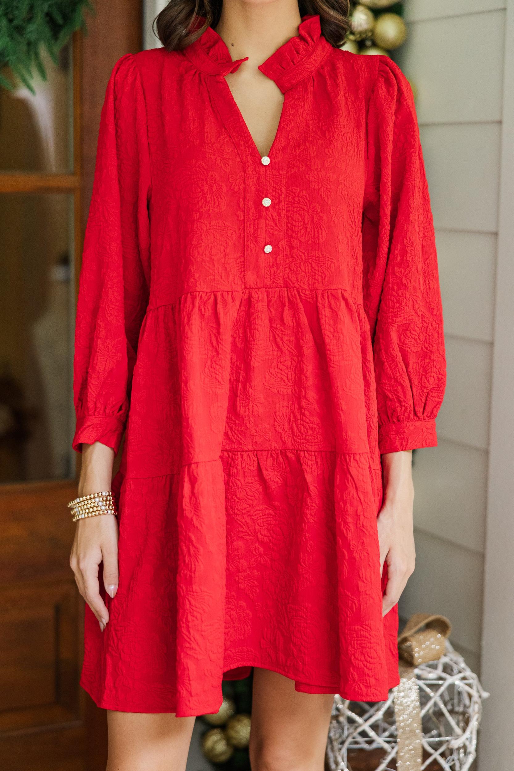 All Up To You Red Floral Textured Dress Female Product Image