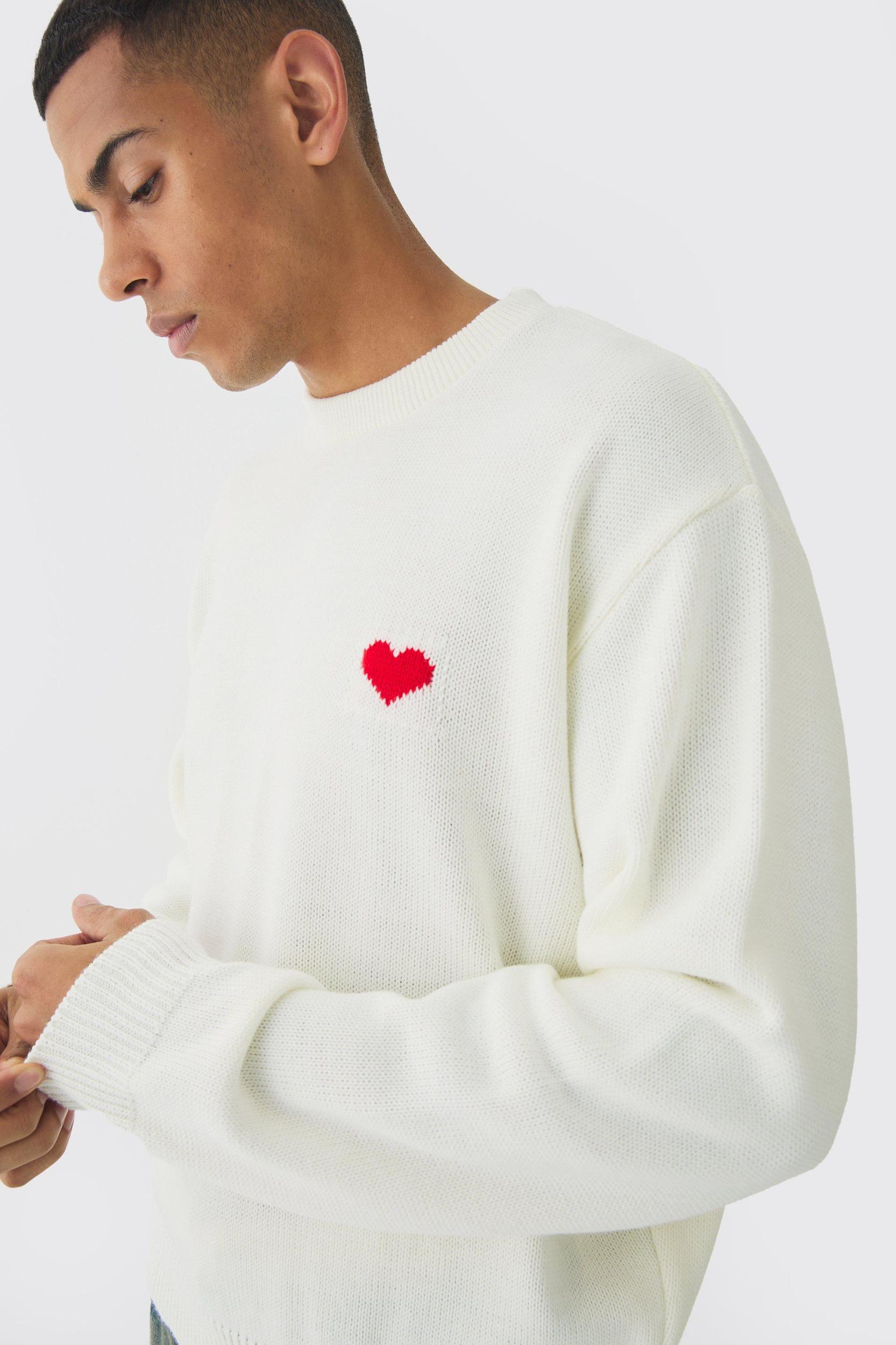 Oversized Boxy Heart Sweater | boohooMAN USA Product Image