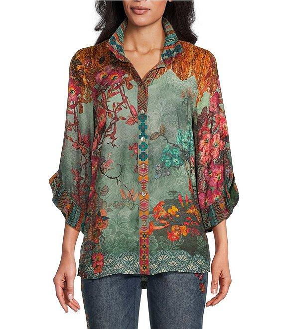 John Mark Floral Print Wire Neck 3/4 Ruffled Sleeve Top Product Image