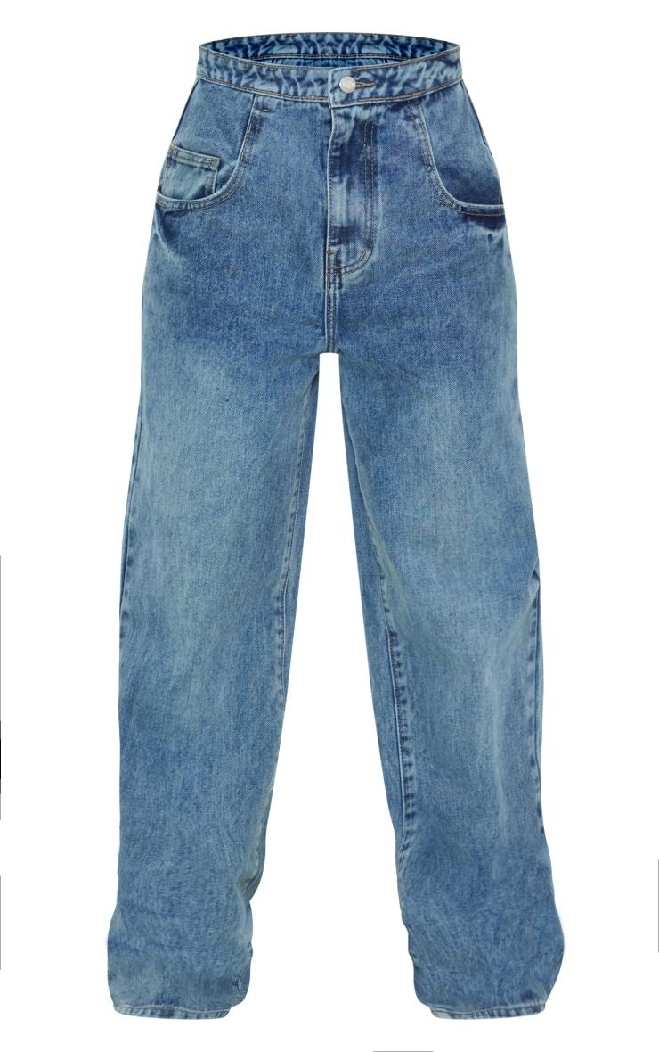 Indigo Vintage Wash Foldover Waistband Wide Leg Jeans Product Image