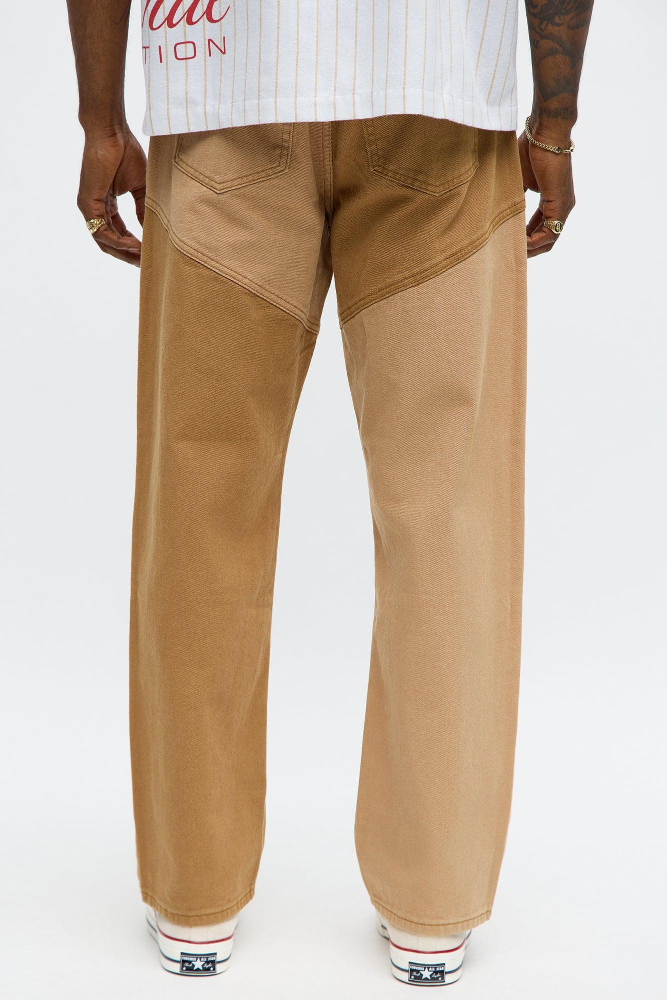 Relaxed Straight Tonal Contrast Pants - Khaki/combo Male Product Image