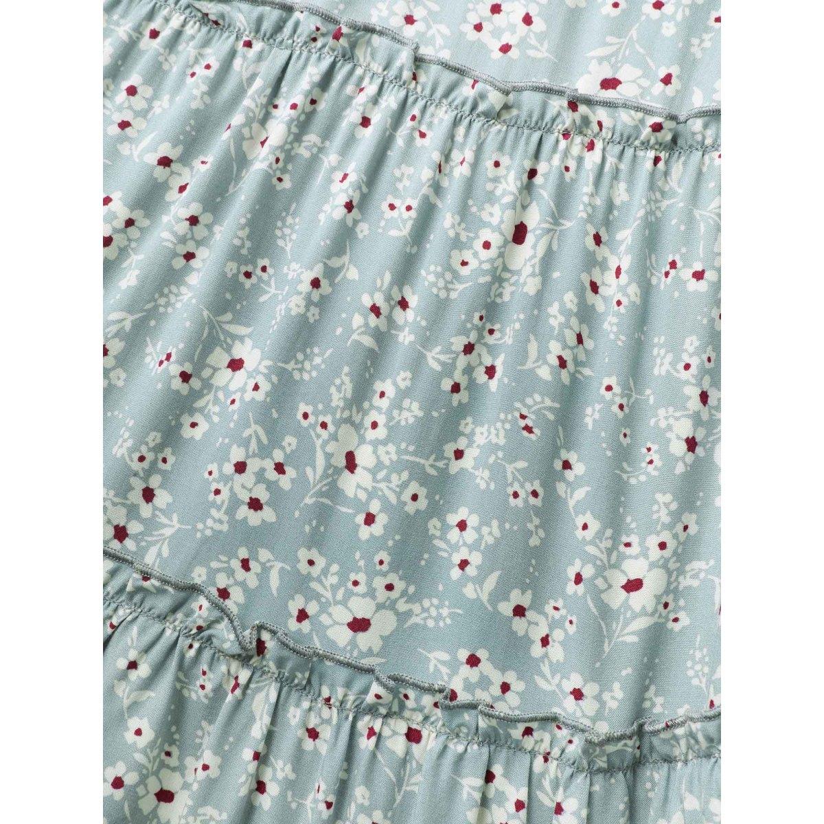 Plus Size Floral Print Stretchy Waist Tiered Midi Skirt Women Stone Loose No stretch Side seam pocket Vacation Skirts BloomChic 28/5X Product Image