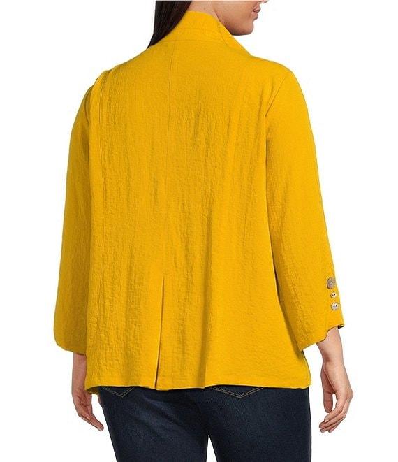 Ali Miles Plus Size Woven Solid Wire Collar 3/4 Sleeve Pleated Hem Button Front Tunic Product Image