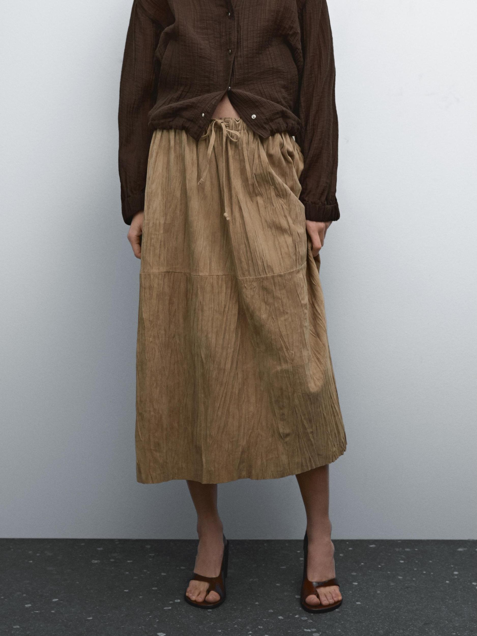 Straight suede leather midi skirt Product Image