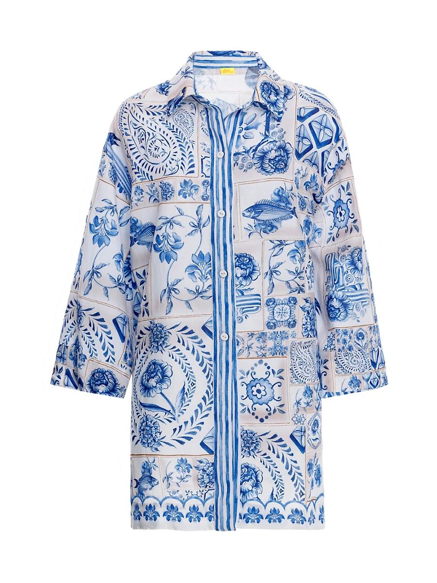 Womens Riveria Radiance Chrissy Azure Floral Cotton-Blend Shirt Product Image