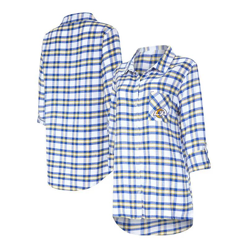 Women's Concepts Sport Royal Los Angeles Rams Sienna Plaid Full-Button Long Sleeve Nightshirt, Size: XL, Blue Product Image