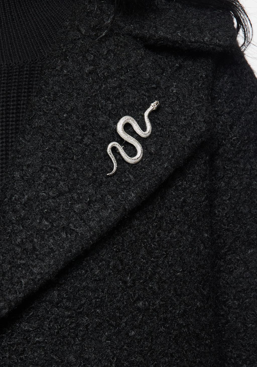 Gorgon Bouclé Oversized Coat with Snake Brooch - Black Product Image