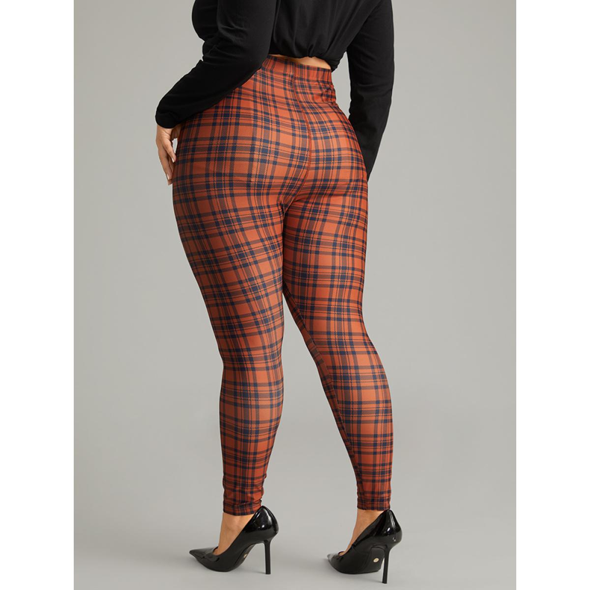 Plus Size Plaid Skinny Elastic Waist Leggings Women Chocolate Elegant High stretch Skinny High Rise Dailywear Leggings BloomChic 30/6X Product Image