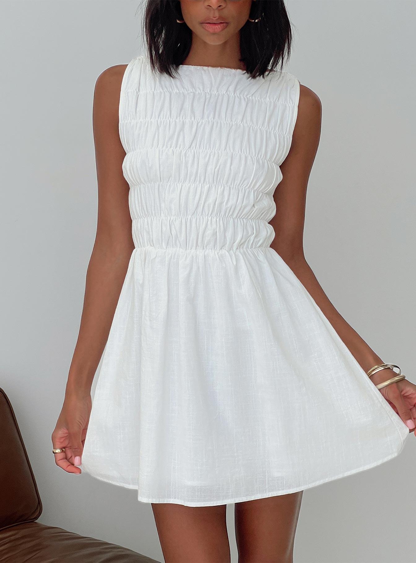 Melona Shirred Mini Dress White Product Image
