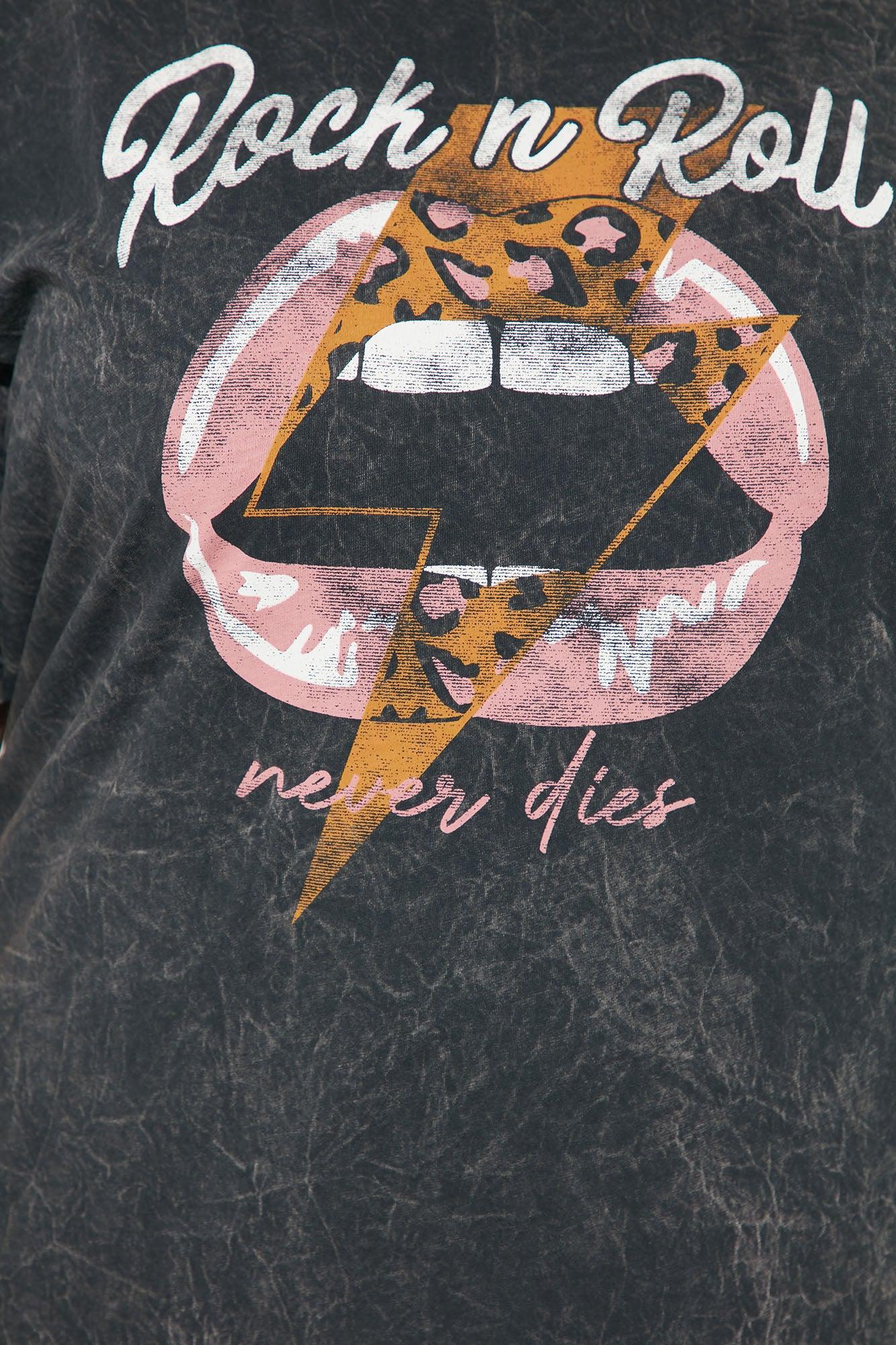 Rock N Roll Washed T-Shirt Dress - Charcoal Product Image