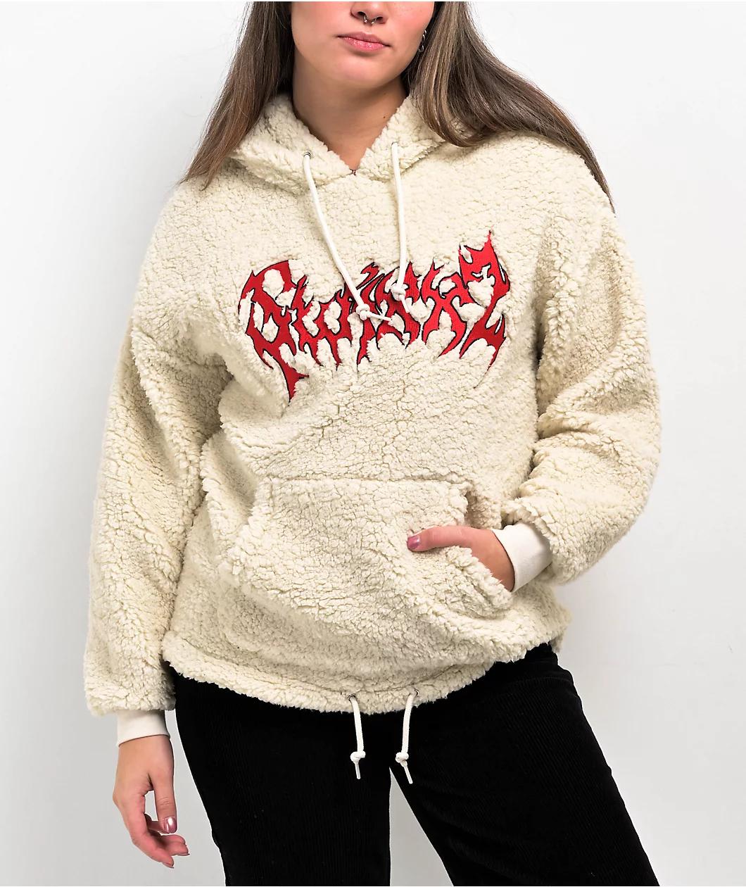SWIXXZ Punk Patched Cream Sherpa Hoodie  Product Image