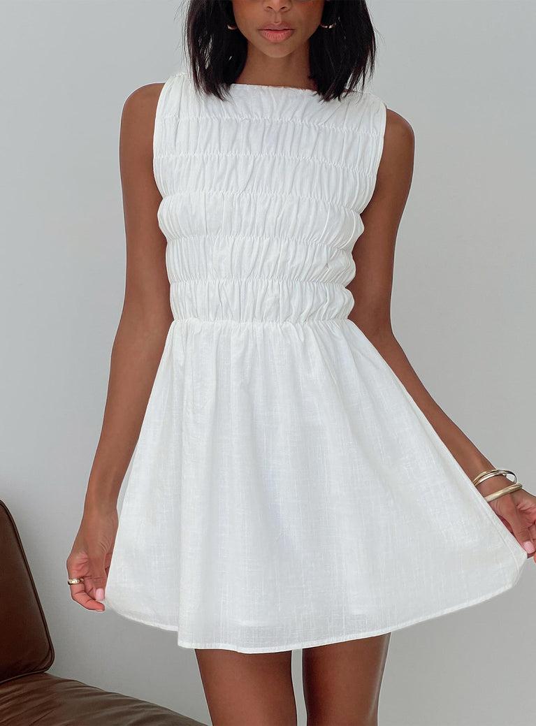 Melona Shirred Mini Dress White Product Image