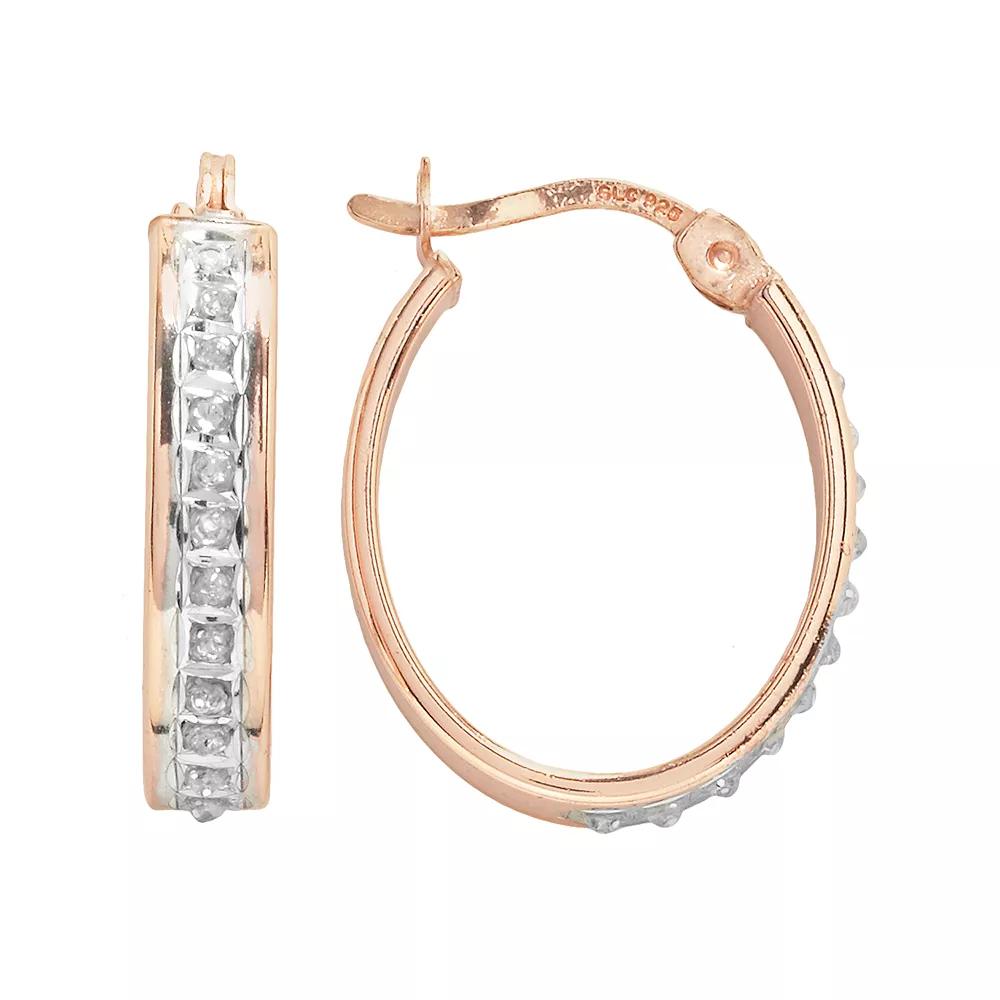Diamond Mystique 18k Rose Gold Over Silver Diamond Accent Oval Hoop Earrings, Women's, Multicolor Product Image