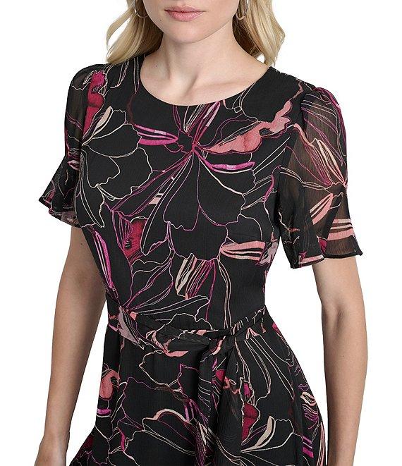 DKNY by Donna Karan Short Sleeve Printed Fit and Flare Midi Dress Product Image