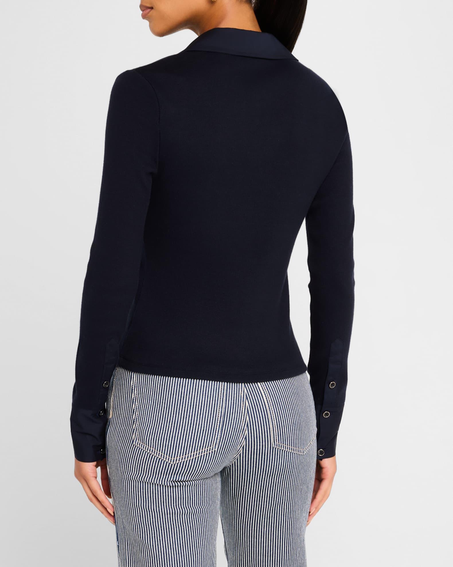 Scottie Button-Front Mixed Media Top Product Image