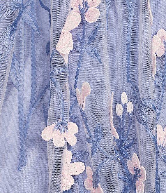 Allison & Kelly 3D Floral Embroidered Mesh Square Neck Embellished 3/4 Sleeve Babydoll Dress Product Image