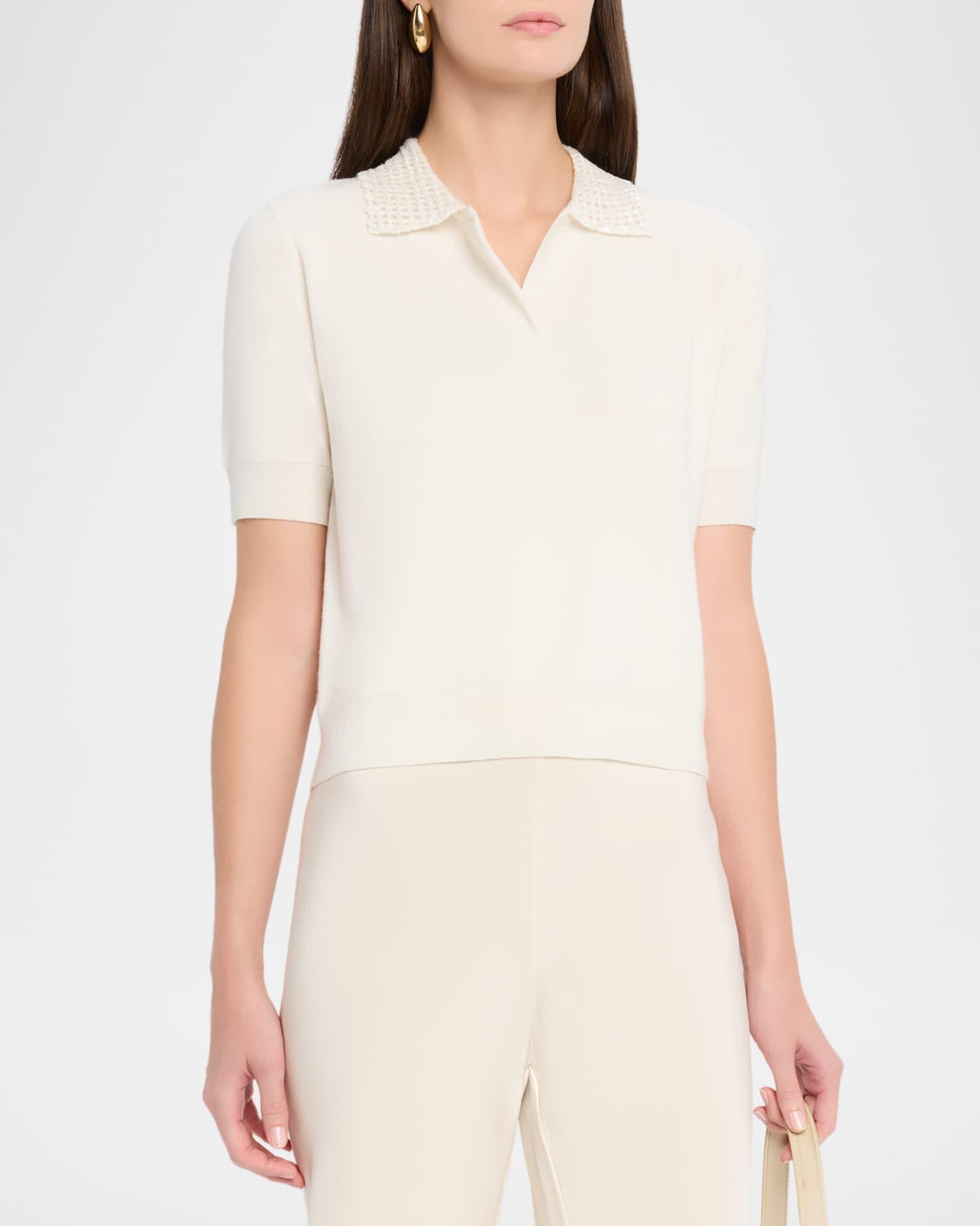 Sequin-Collar Polo Top Product Image
