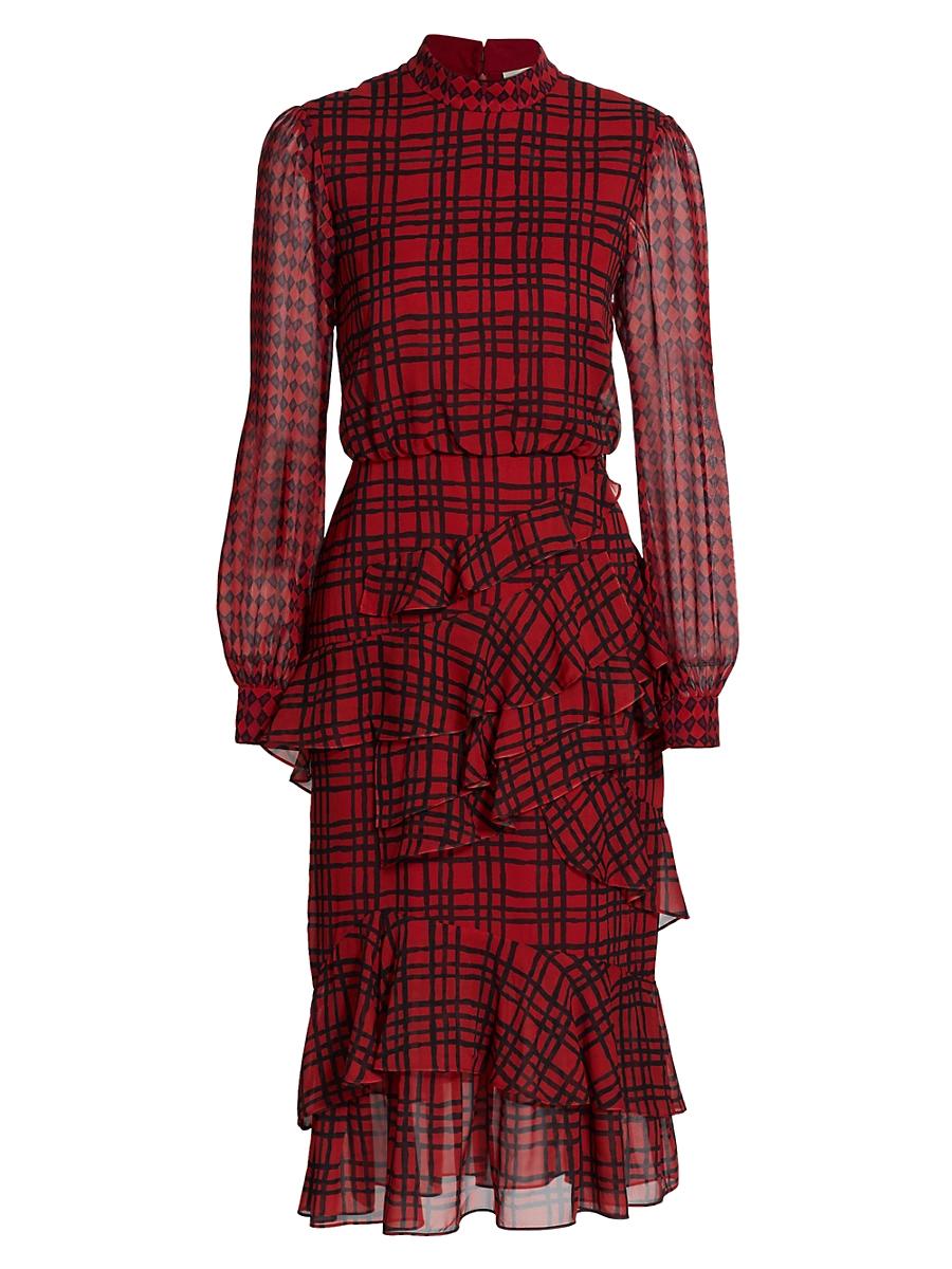 Womens Isa Check Silk Midi-Dress Product Image