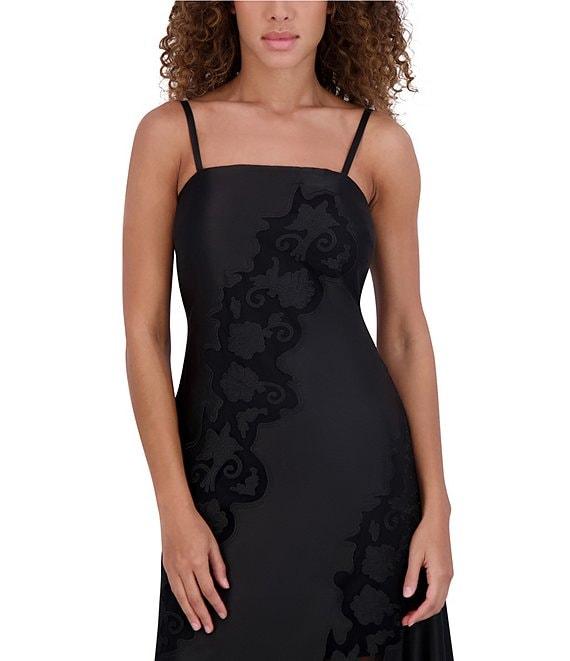 SIENA Embroidered Matte Satin Sleeveless A-Line Midi Dress Product Image
