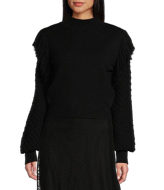 C&V Chelsea & Violet Long Sleeve Fringed Jaquard Sweater Product Image