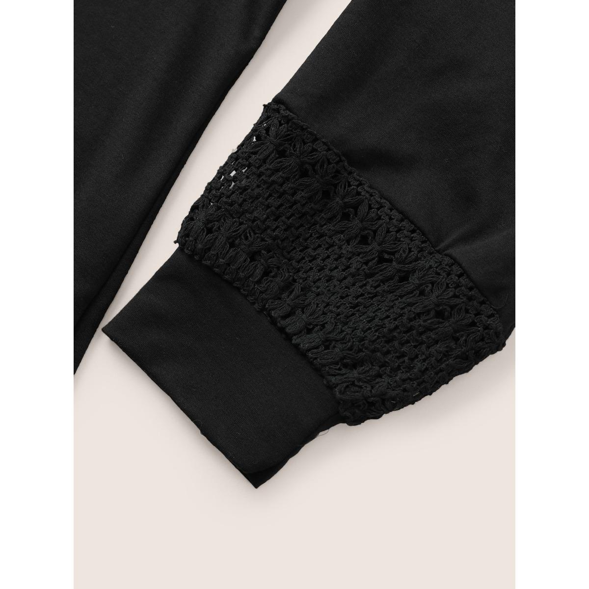 Plus Size Plain Turtle Neck Crochet Lace Sweatshirt Women Black Casual Non Turtleneck Everyday Sweatshirts BloomChic 12/L Product Image