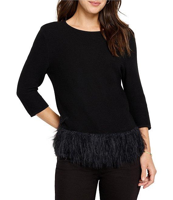 NIC + ZOE Knit Round Neck 3/4 Sleeve Feature Hem Sweater Product Image