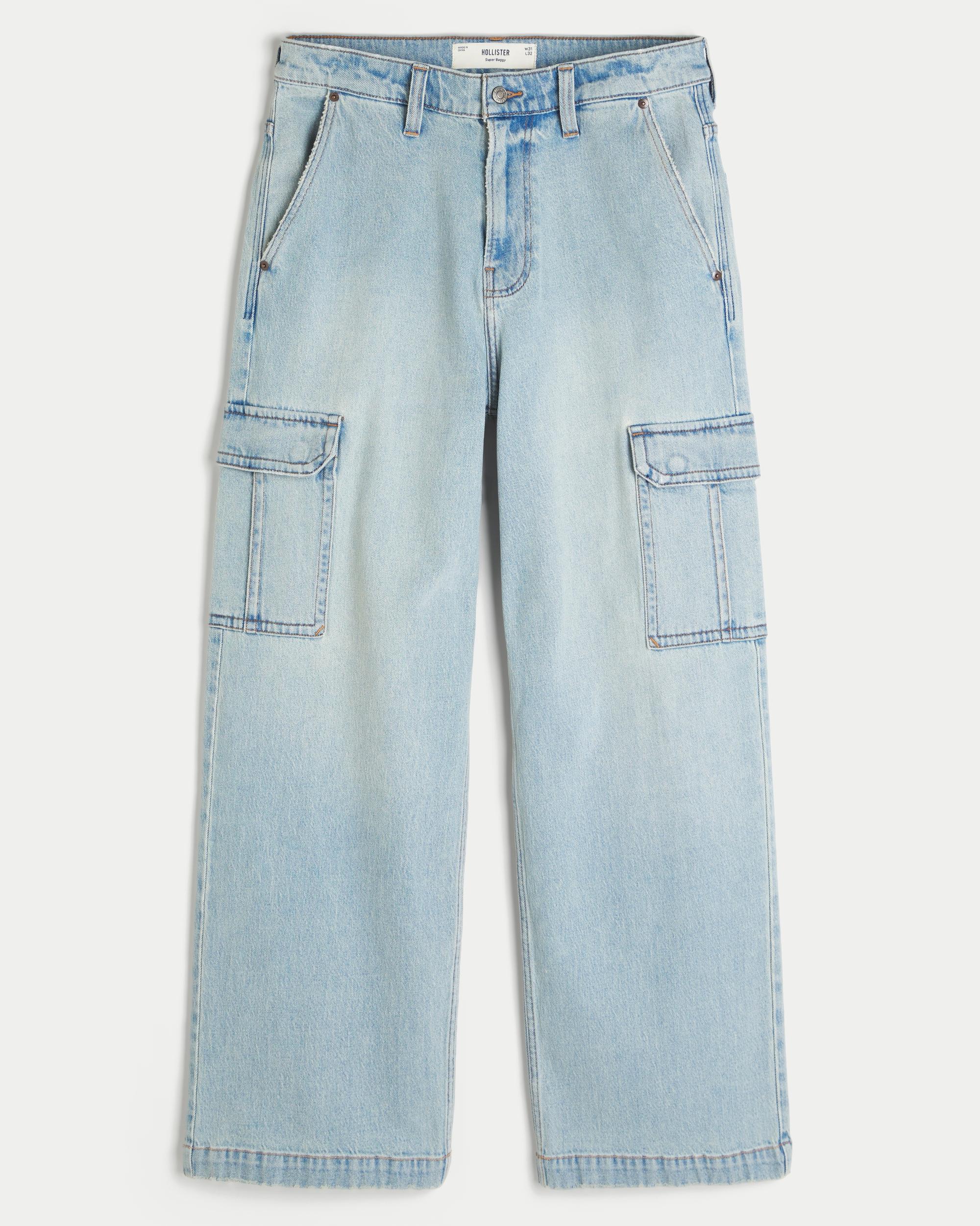 Light Wash Super Baggy Cargo Jeans Product Image