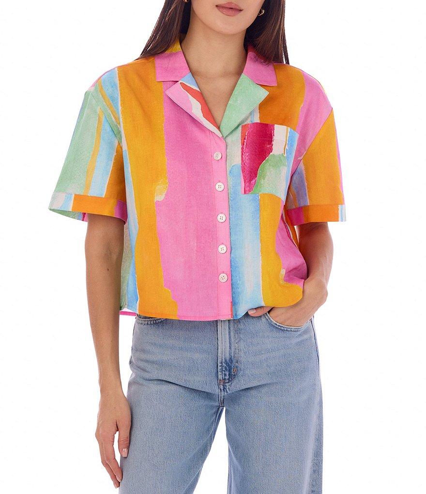 CROSBY by Mollie Burch Ida Watercolor Button Front Short Sleeve Coordinating Top Product Image