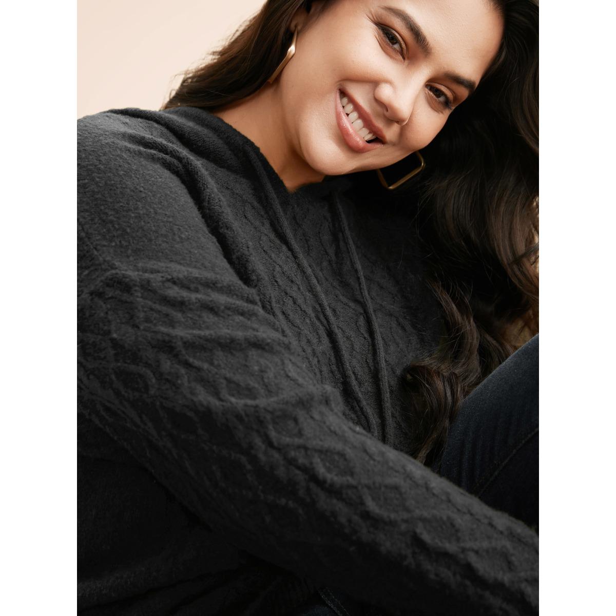 Plus Size Airy Cozy Hooded Pullover DimGray Women Casual Loose Long Sleeve Hooded Everyday Pullovers BloomChic 26/4X Product Image