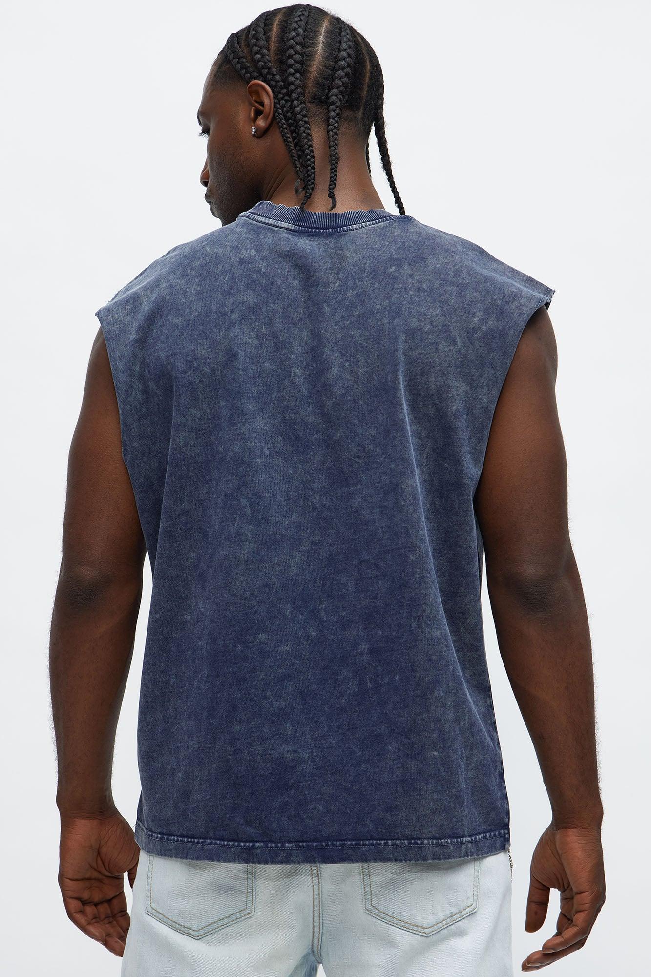 Relaxed Vintage Wash Heavyweight Muscle Tee - Navy Male Product Image