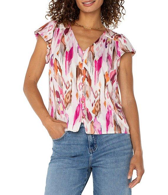 Liverpool Los Angeles Knit V-Neck Short Flutter Sleeve Top Product Image