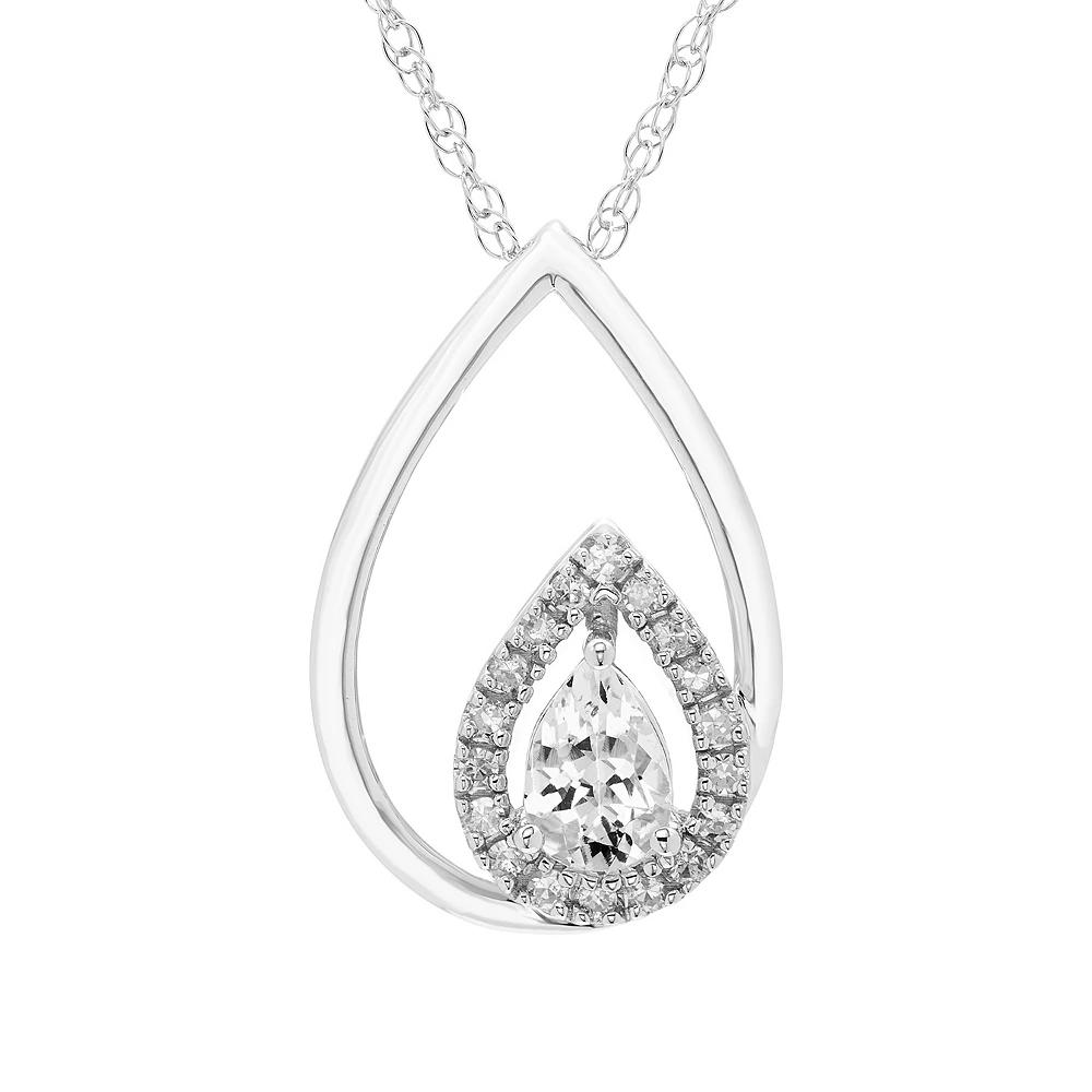 Boston Bay Diamonds Sterling Silver Diamond Accent & Lab-Grown Gemstone Pear Shape Pendant Necklace, Women's, Size: 18", White Blue Product Image