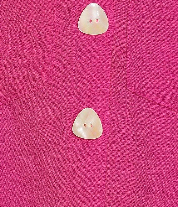 John Mark Solid Woven 3/4 Sleeve Wire Collared Button Front Patch Pocket Camp Shirt Product Image