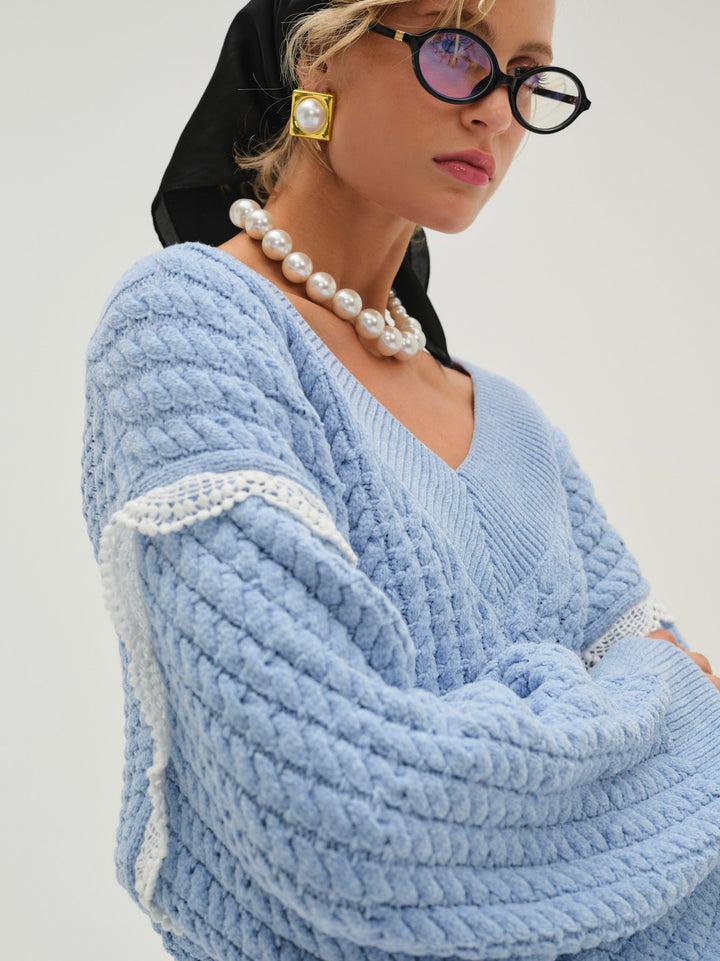 Tierra Oversized V-Neck Sweater — Blue Product Image