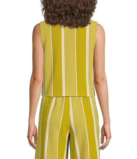 Skies Are Blue Coordinating Stripe Printed V-Neck Button Front Sleeveless Vest Top Product Image