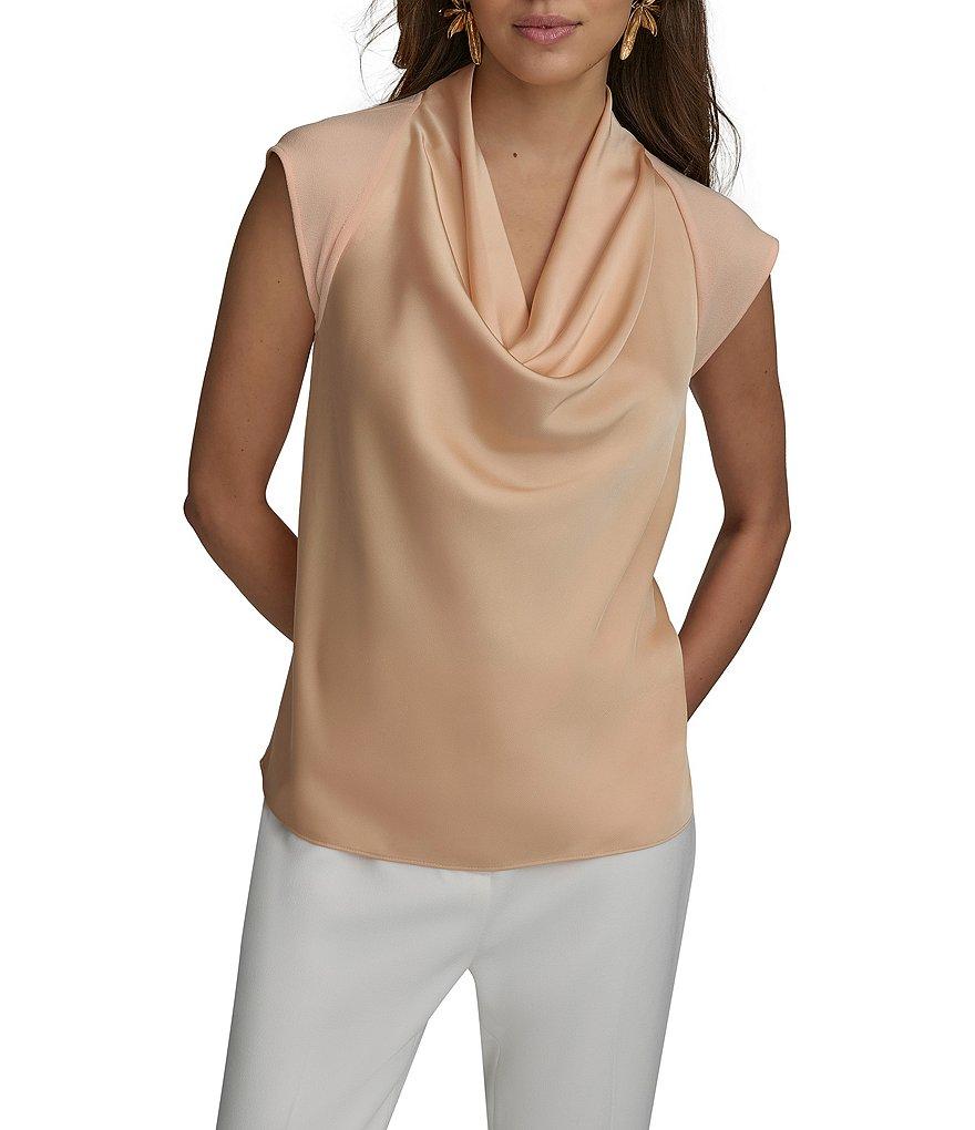 Donna Karan Mixed Media Cowl Neck Cap Sleeve Top Product Image